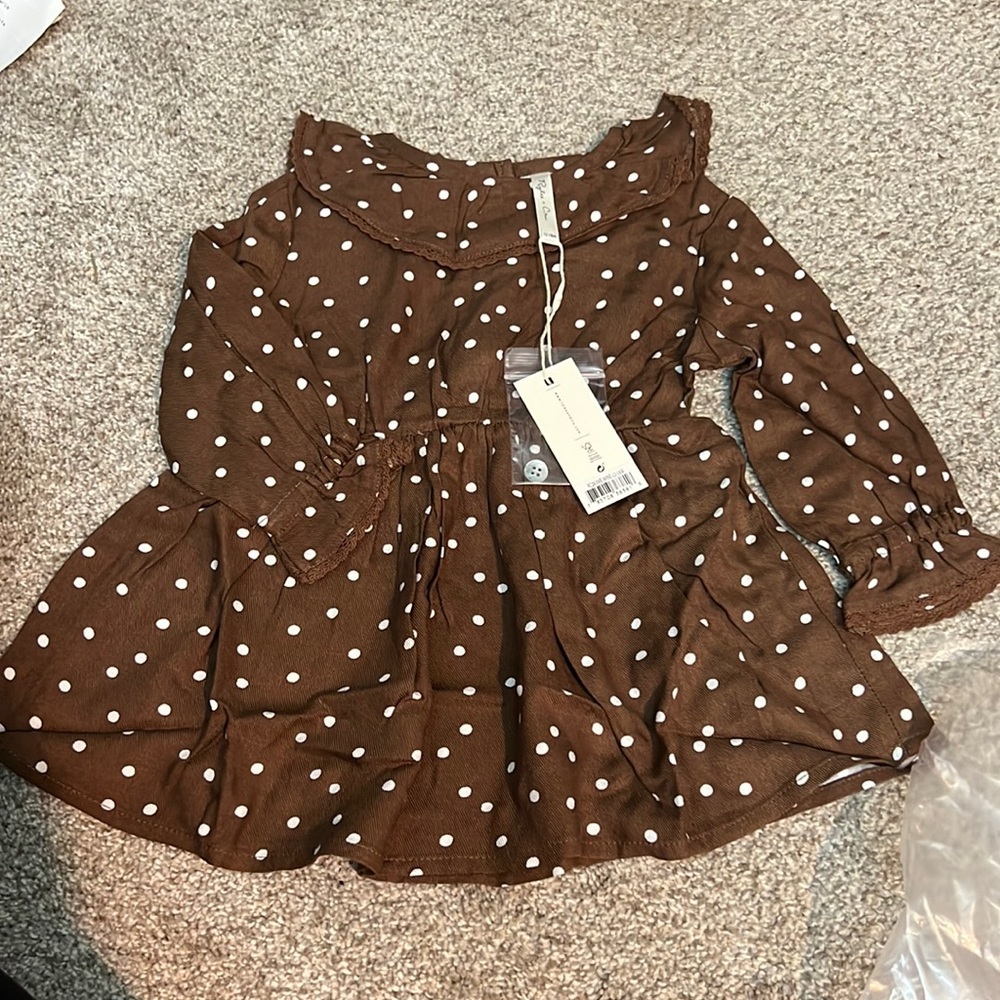 NWT Rylee & Cru Dot Ruffle Collar Baby Dress Wine 12-18m